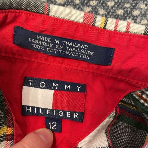 Tommy Hilfiger Classic Blue Red & White Plaid Cotton Button Down Shirt Size 12 - Picture 6 of 7